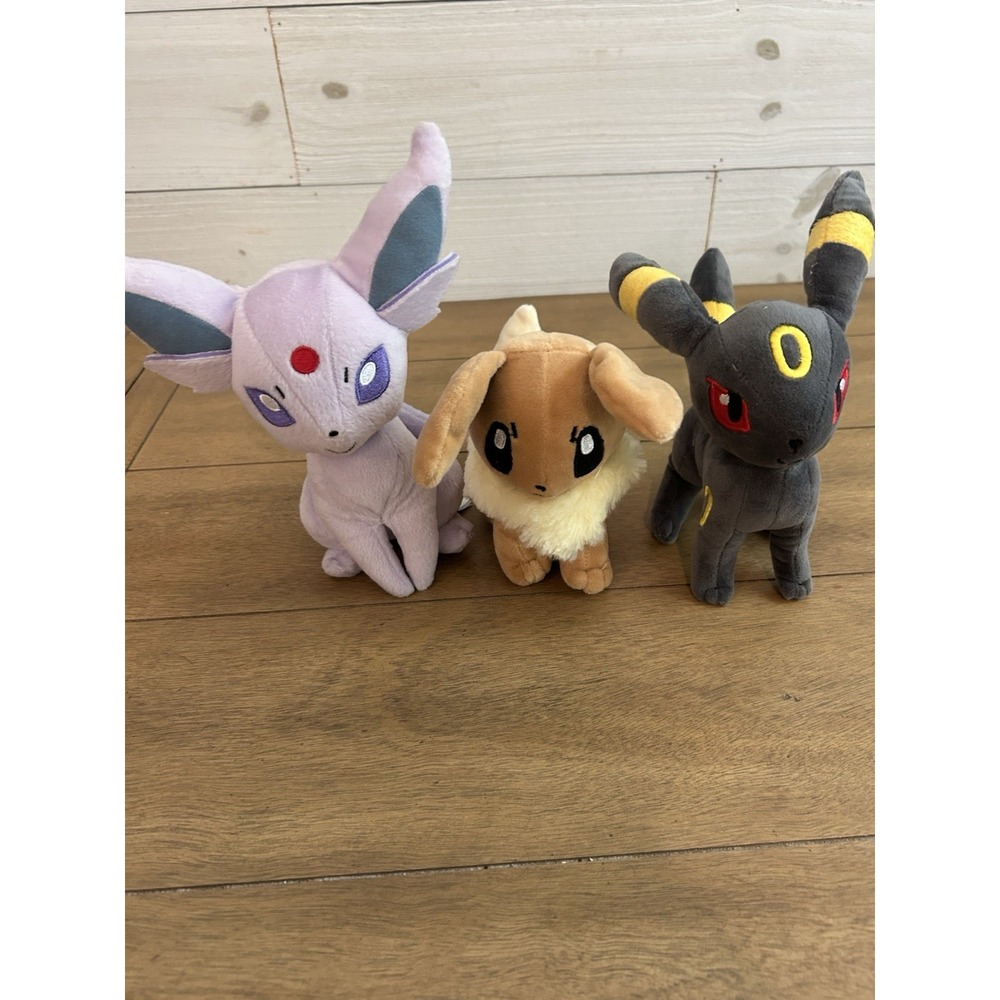 3‎ Pokemon Center Tomy Umbreon Eevee Espeon Plush Lot 7.5" Authentic Set + Cards